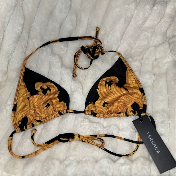 Versace Women's Gold & Black Barocco Bikini Top NWT - Picture 2 of 5